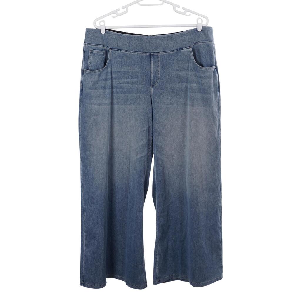 NWT Halara Flex Denim Jeans 3X Reg Blue Pull On Wide Leg Baggy Stretch Pockets